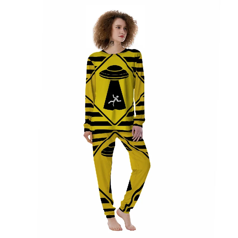 Caution Alien Abduction Warning Sign Print Women's Pajamas