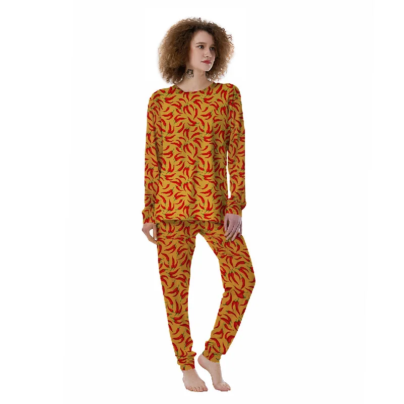 Chili Pepper And Orange Print Pattern Women's Pajamas