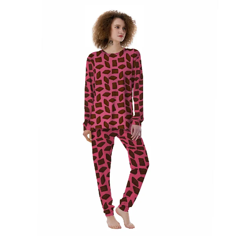 Chocolate And Pink Print Pattern Women's Pajamas