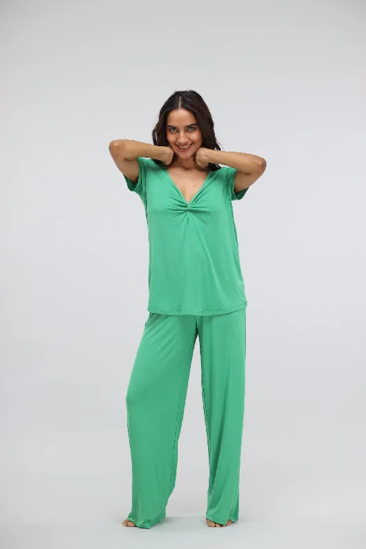 Green Bee Flared Modal Lounge Set with Knot Top