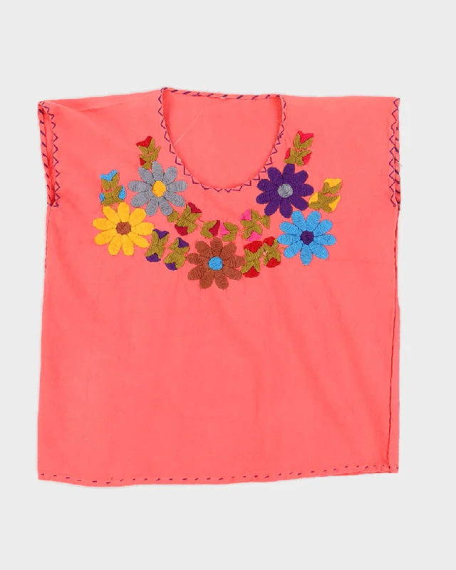 Pink Cotton Hand Embroidered Top - M