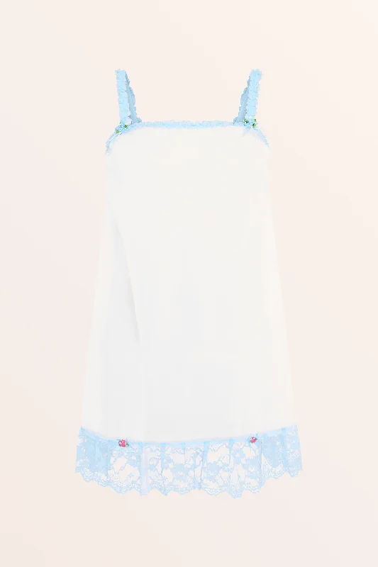 Sheer Frilly Babydoll Nightdress - White/Baby Blue