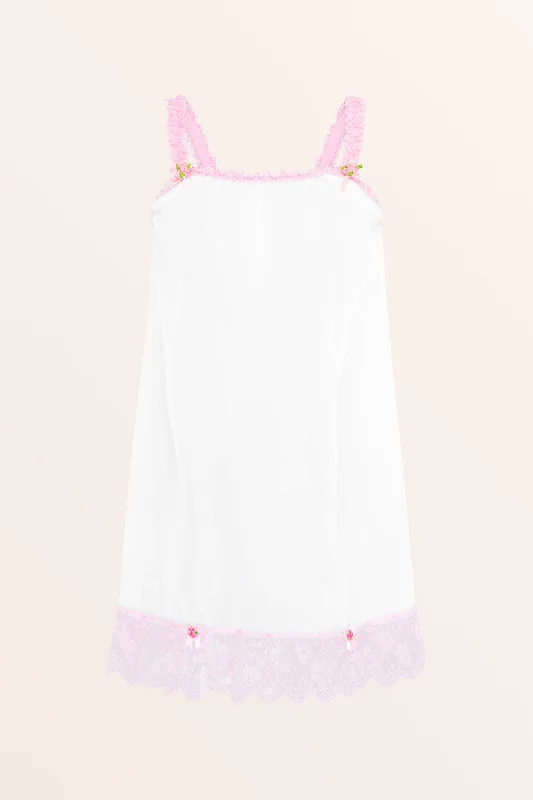 Sheer Frilly Babydoll Nightdress - White/Baby Pink