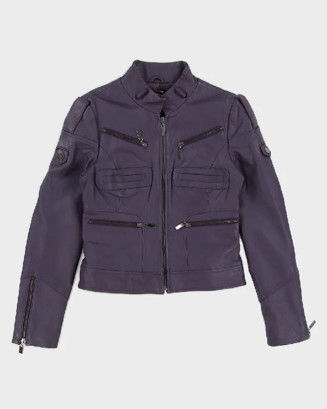 Y2K 00s Bebe Purple Leather Moto Jacket - S