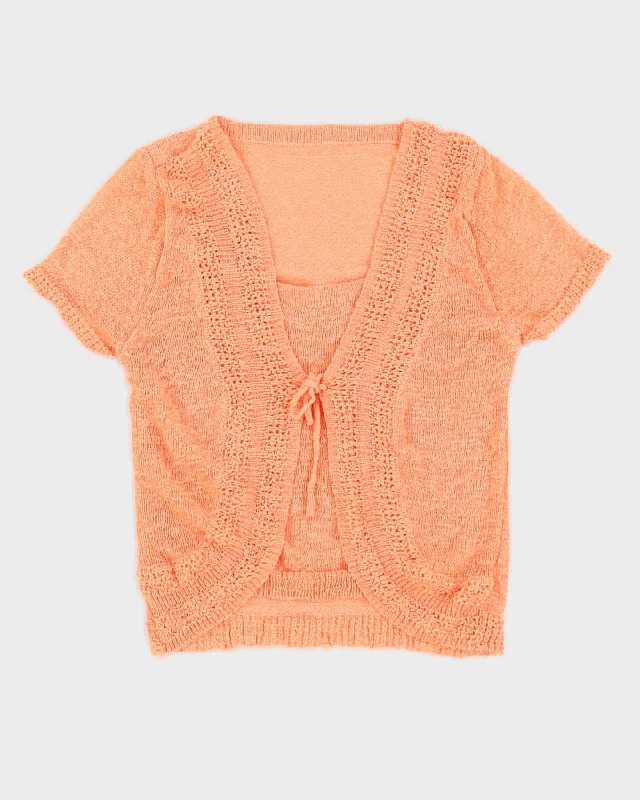 Y2K 00s Peach Knit Wrap Top - S