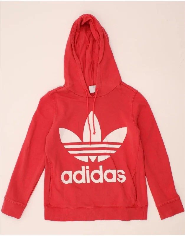 ADIDAS Womens Graphic Hoodie Jumper UK 8 Small Red Cotton