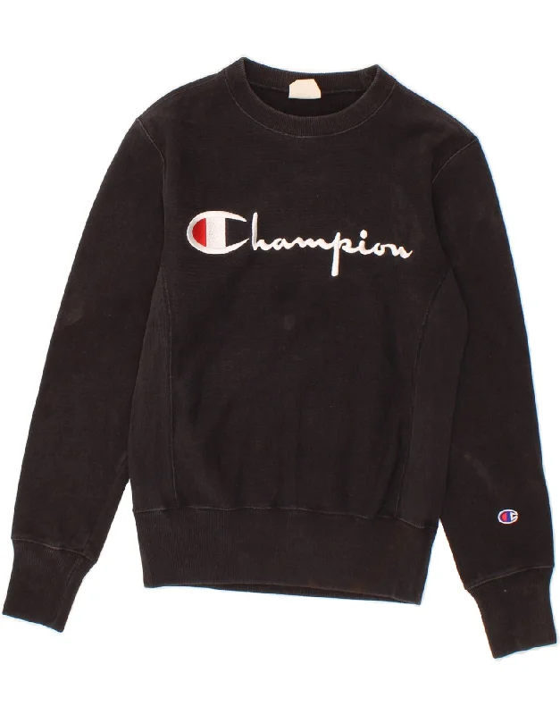 CHAMPION Womens Graphic Sweatshirt Jumper UK 6 XS Black Cotton