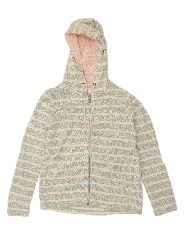 FAT FACE Womens Zip Hoodie Sweater UK 10 Small Green Striped Cotton