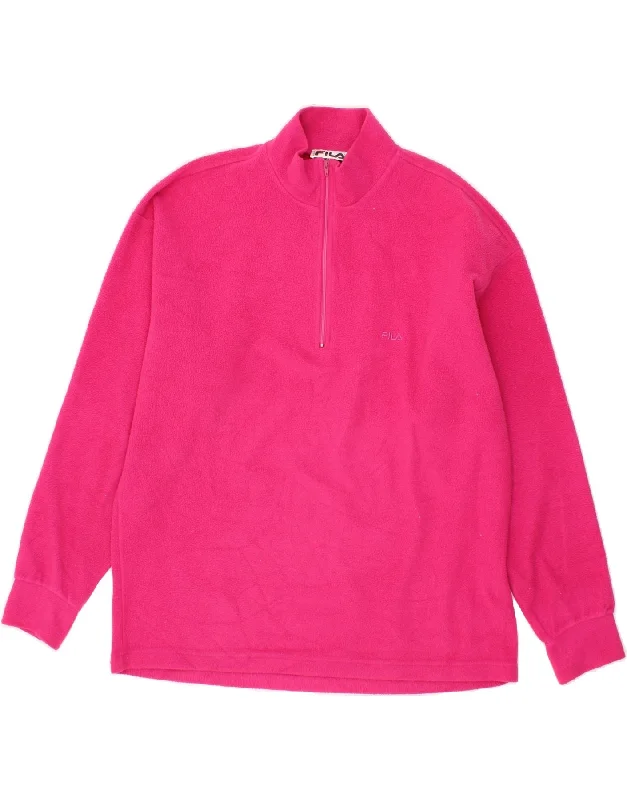 FILA Womens Zip Neck Fleece Jumper IT 48 XL Pink Polyester