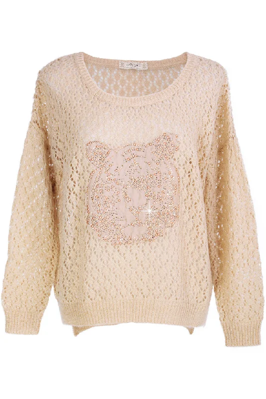 SWEET TIGER Beige Crystal Embellished Jumper