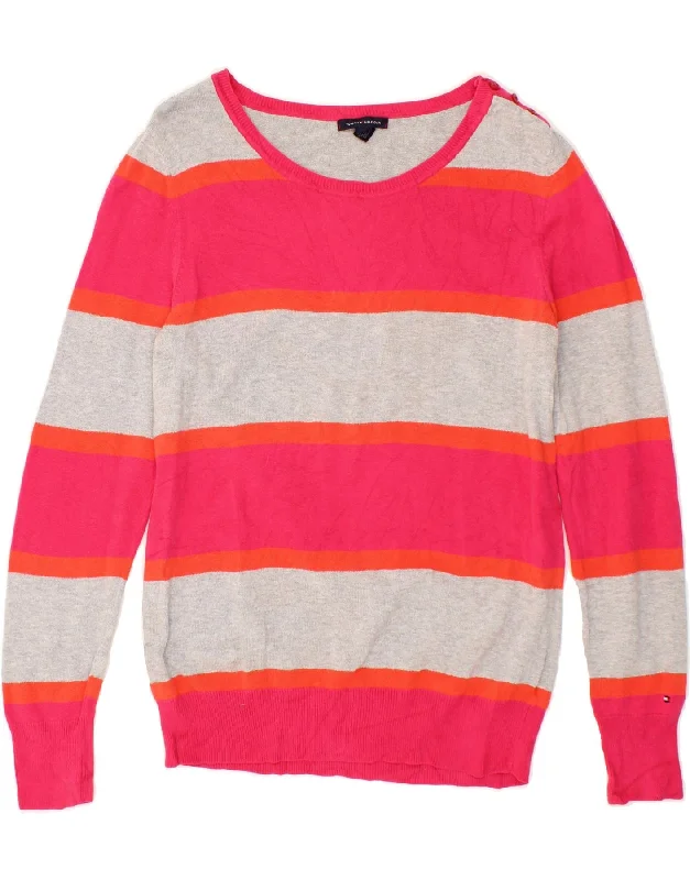 TOMMY HILFIGER Womens Boat Neck Jumper Sweater UK 14 Medium Pink Striped