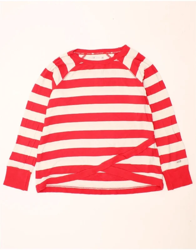 TOMMY HILFIGER Womens Sweatshirt Jumper UK 18 XL Red Striped Rayon