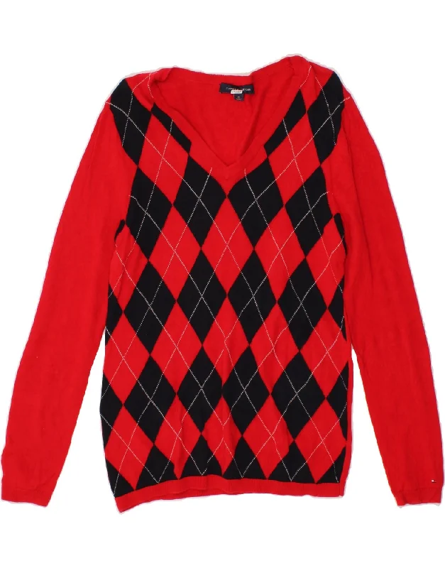 TOMMY HILFIGER Womens V-Neck Jumper Sweater UK 12 Medium Red