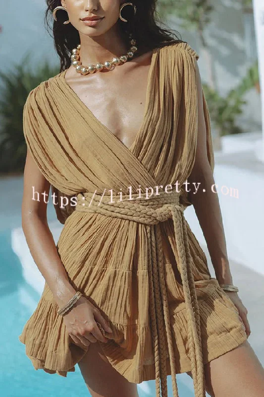 Glimpse of Happiness Linen Blend Draped Braids Belt Cover Up Mini Dress