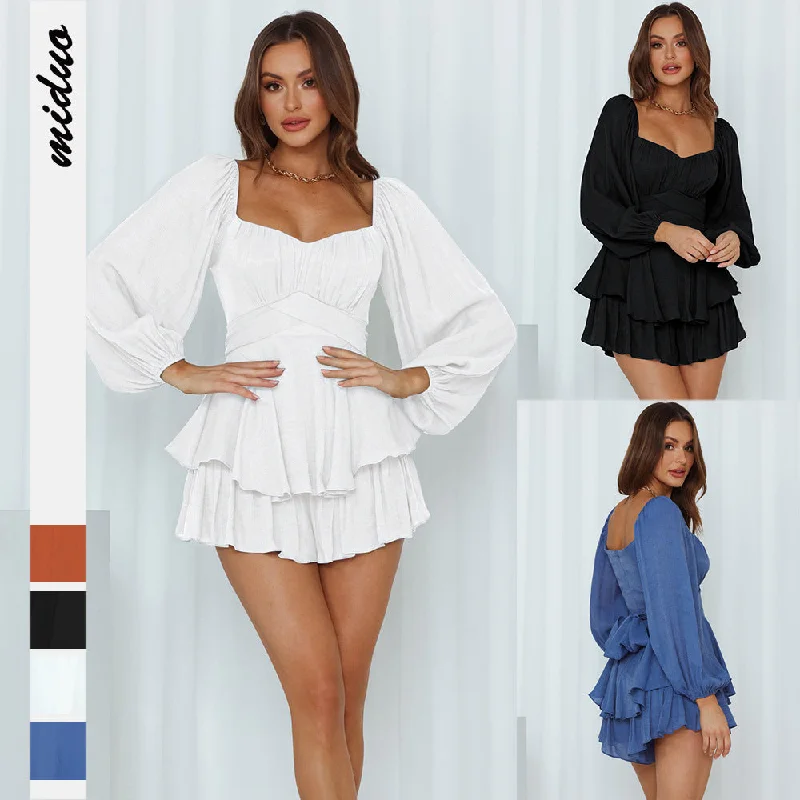 Sexy Square Neckline Long Sleeves Women Mini Dresses