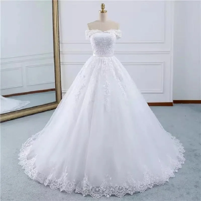 White Ball Gown Bridal Dress mariage Vintage Muslim Plus Size Lace