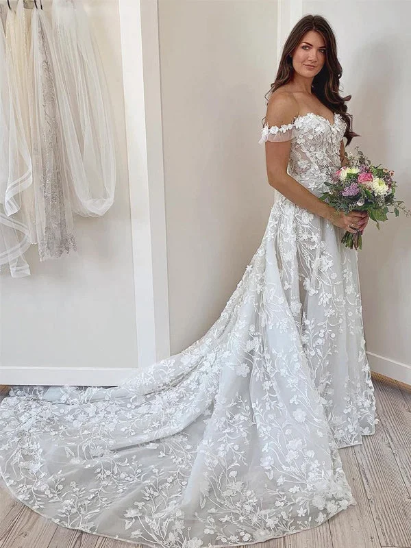 Lovely Sweetheart A-line Appliques Long Wedding Dresses, WG212