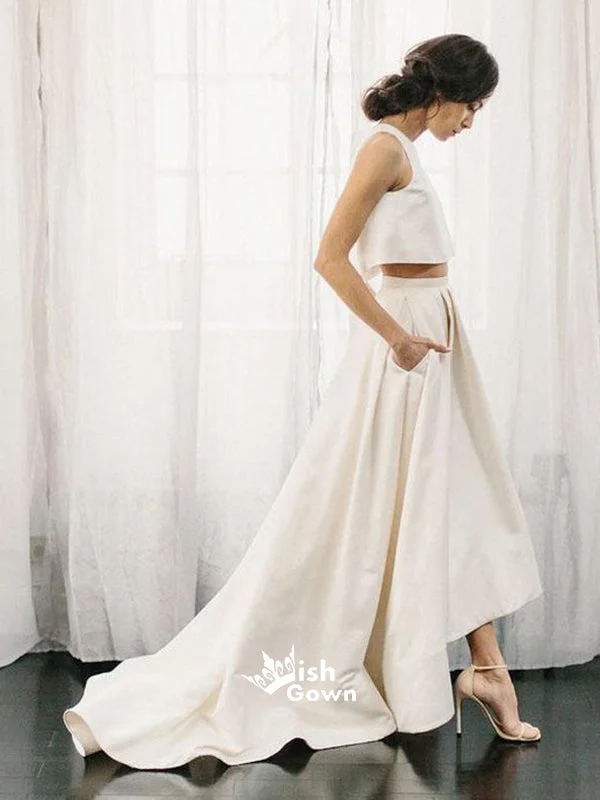 Simple Off White Two Pieces Long Wedding Dress WDH062