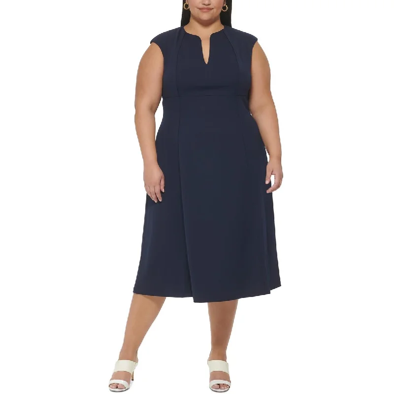 Plus Womens Pintuck Polyester Midi Dress