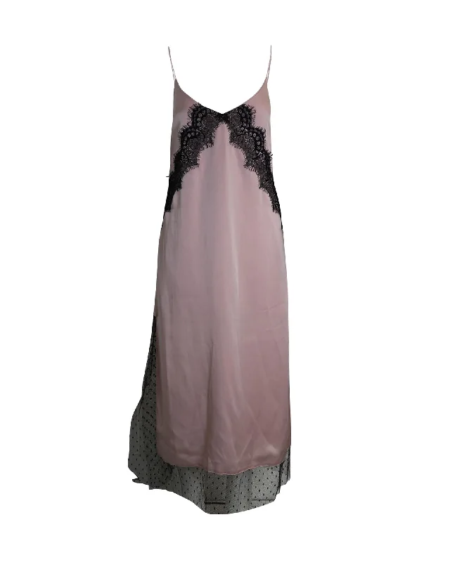 Red Valentino Lace-Trimmed Midi Dress in Pink Satin