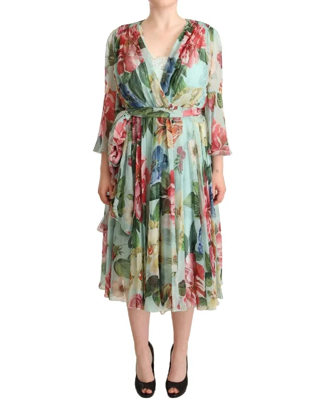 Dolce & Gabbana Colorful Floral Silk Wrap Midi Dress