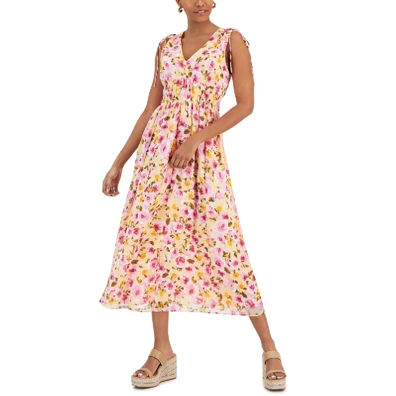 Womens Floral Print Polyester Midi Dress