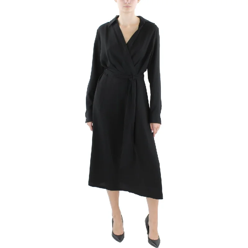 Womens Surplice Georgette Midi Dress