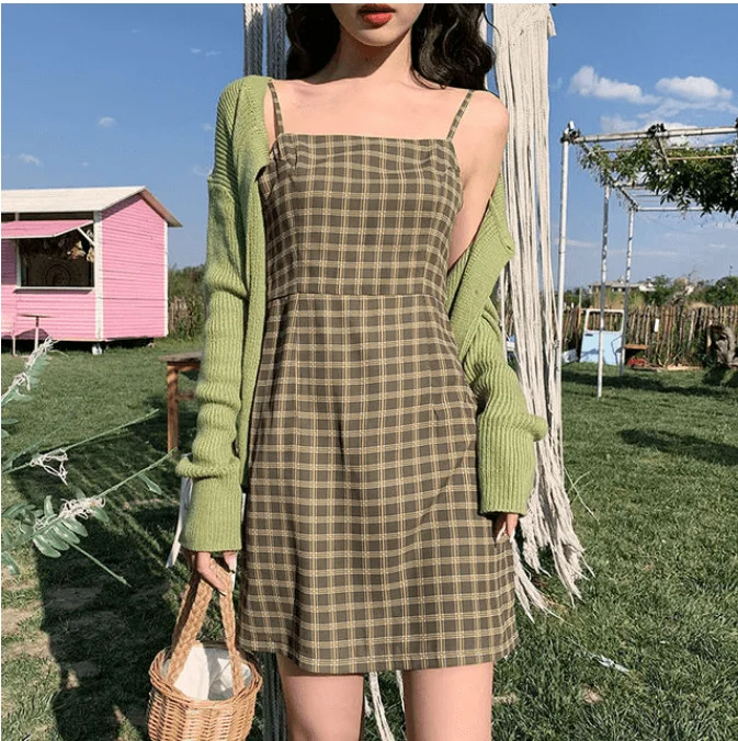 Green Chequered Midi Dress