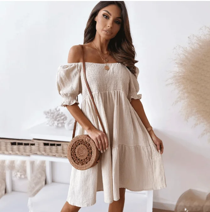 Short Sleeved Off The Shoulder Midi Dress