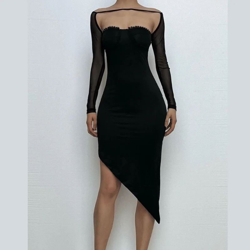 Sweetheart neck padded mesh shrug 2 piece midi dress