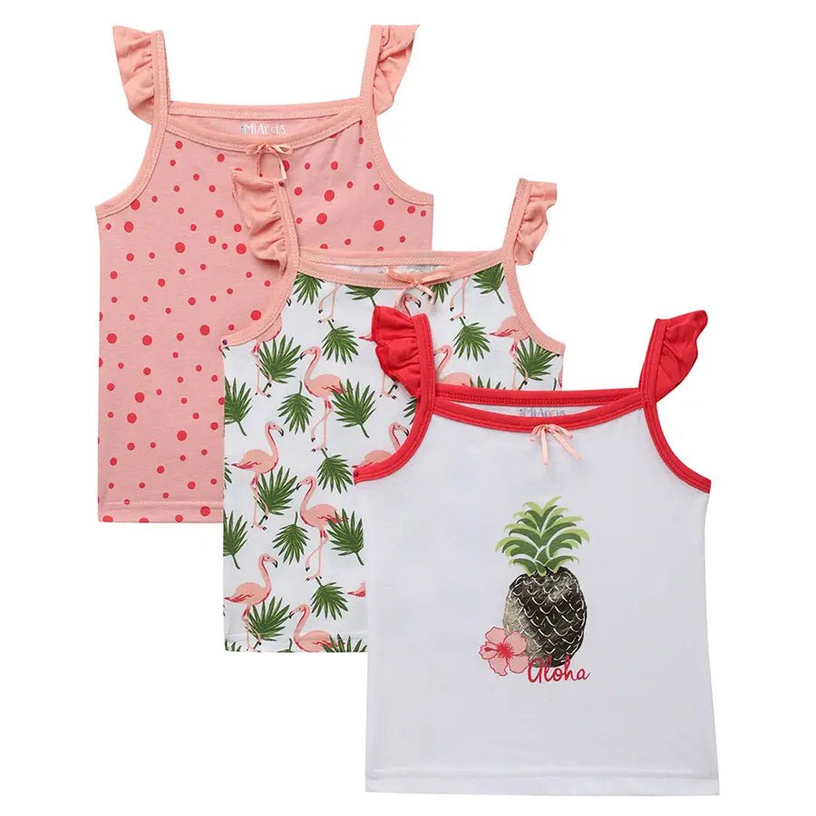 Flamingo Print Baby Girl Tank Top (Pack of 3)