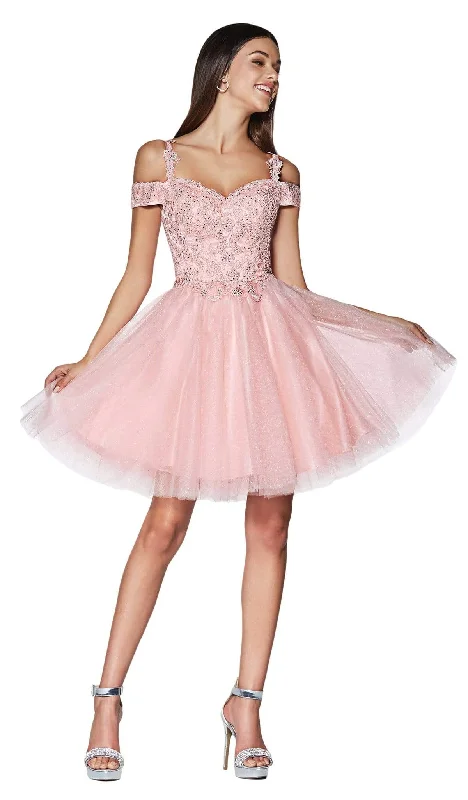 Cinderella Divine - CD0132 Cold Shoulder Glitter Tulle Cocktail Dress