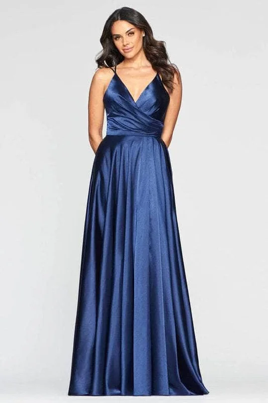 Faviana - S10429 Pleated Sleeveless V-neck Satin Gown