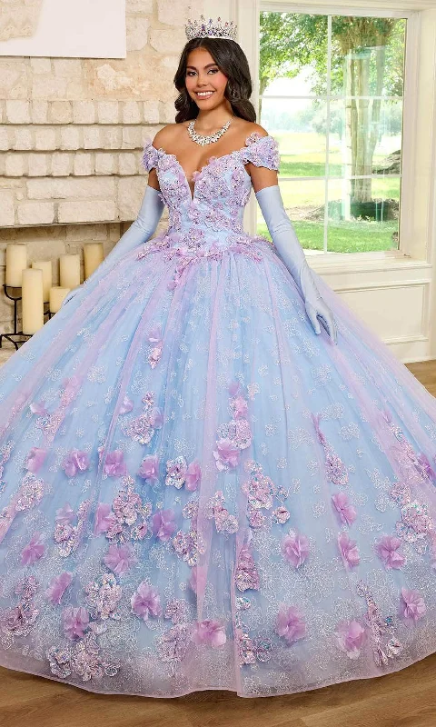 Rachel Allan RQ2190 - 3D Floral Embellished Plunging Neck Ballgown