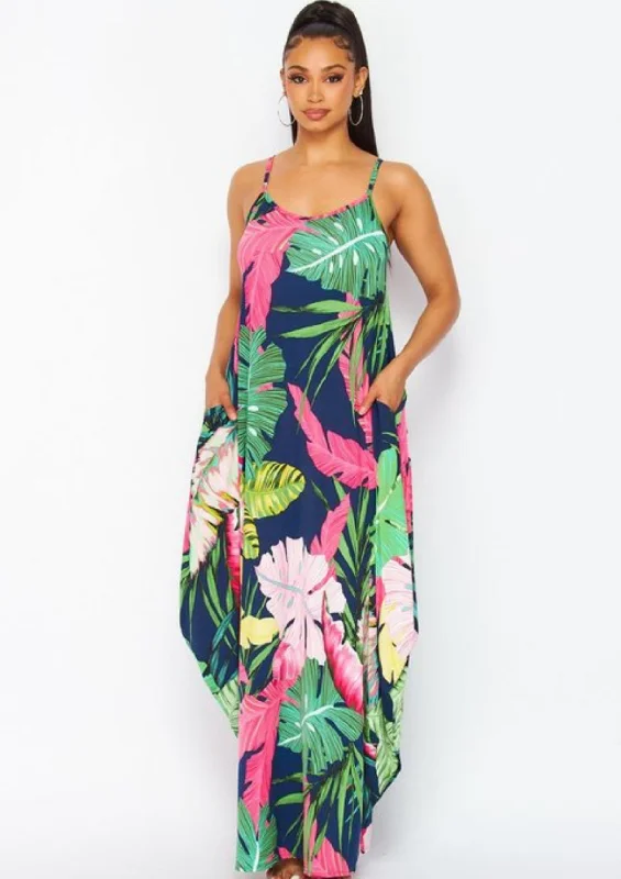 Palm Flowers Silky Tank Dress