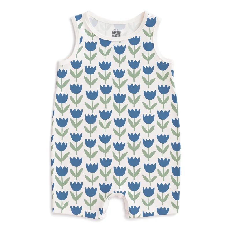 Tank Top Romper - Tulips Blue