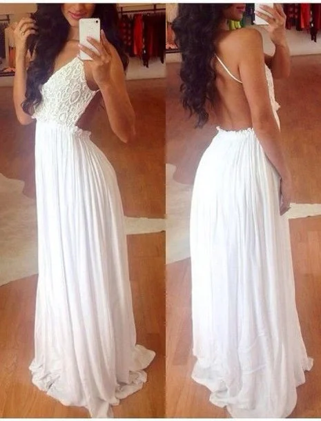 Backless White Chiffon Princess A-Line Prom Dress, PD2305200