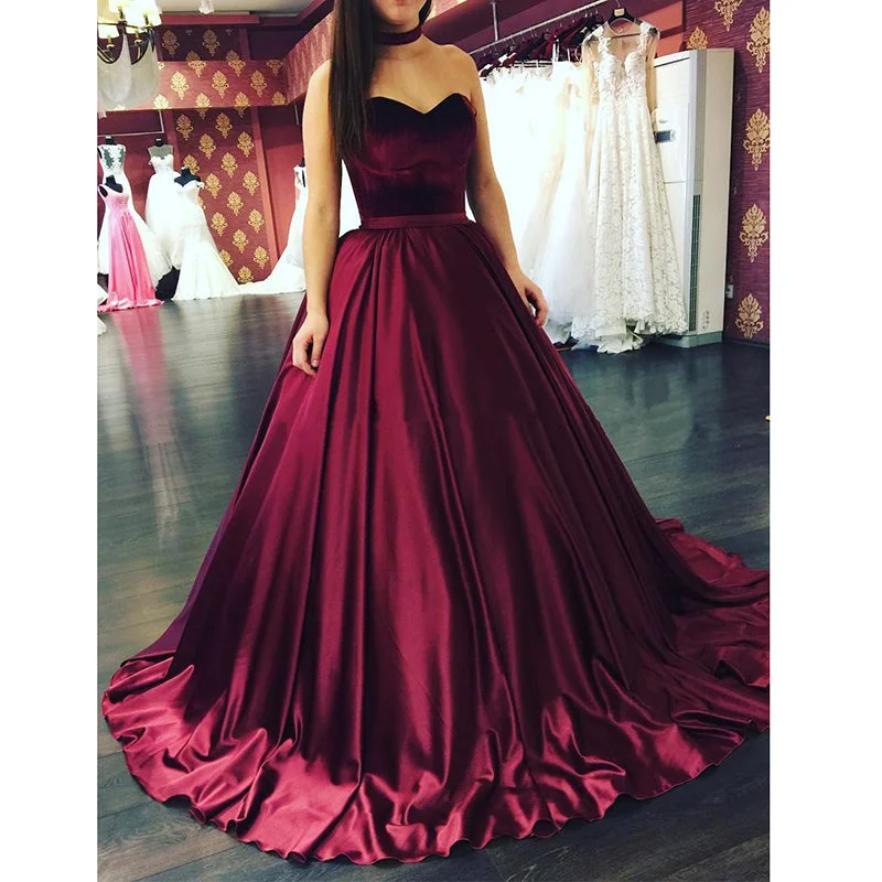 Burgundy Ball Gown Prom Dresses Sweetheart Girls Graduation Dresses Evening Masquerade Gown