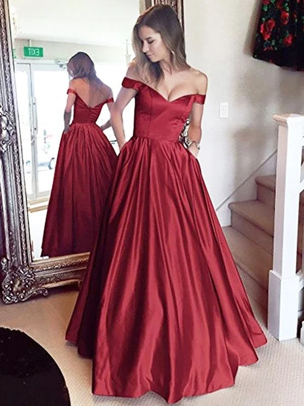 Burgundy Off-Shoulder A-Line Bridesmaid Dress, BD2303052