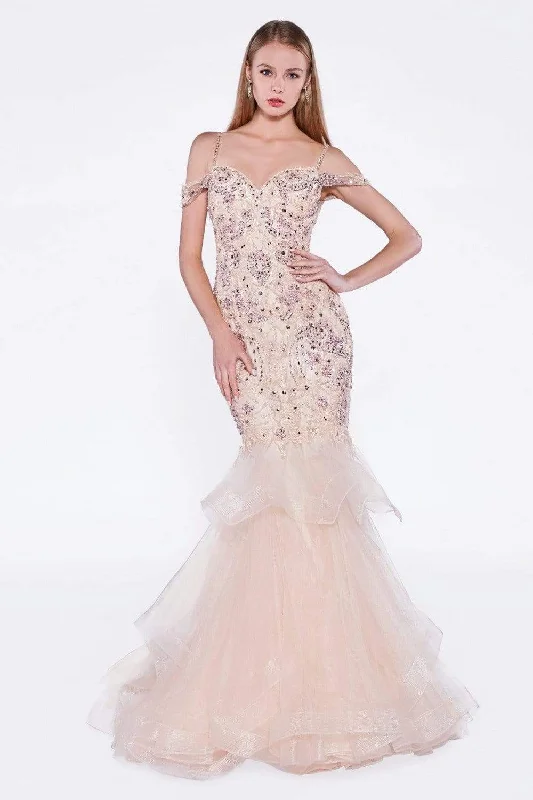 Cinderella Divine - Bead Embellished Ruffled Mermaid Evening Dress