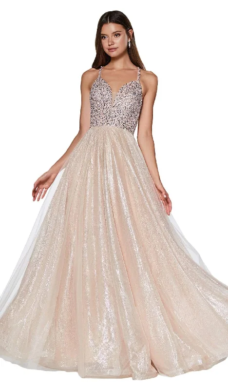 Cinderella Divine - CR835 Beaded Sleeveless Top Metallic Organza Gown