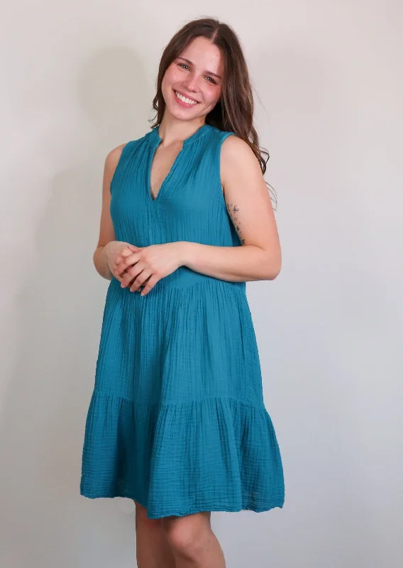 Daisy Double-Gauze Dress—Bright Teal**FINAL SALE**