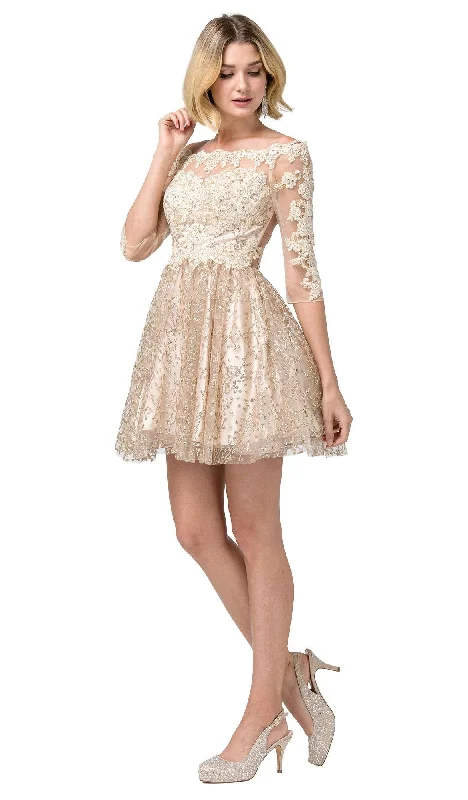 Dancing Queen - 3198 Quarter Length Sleeve Embroidered Dress