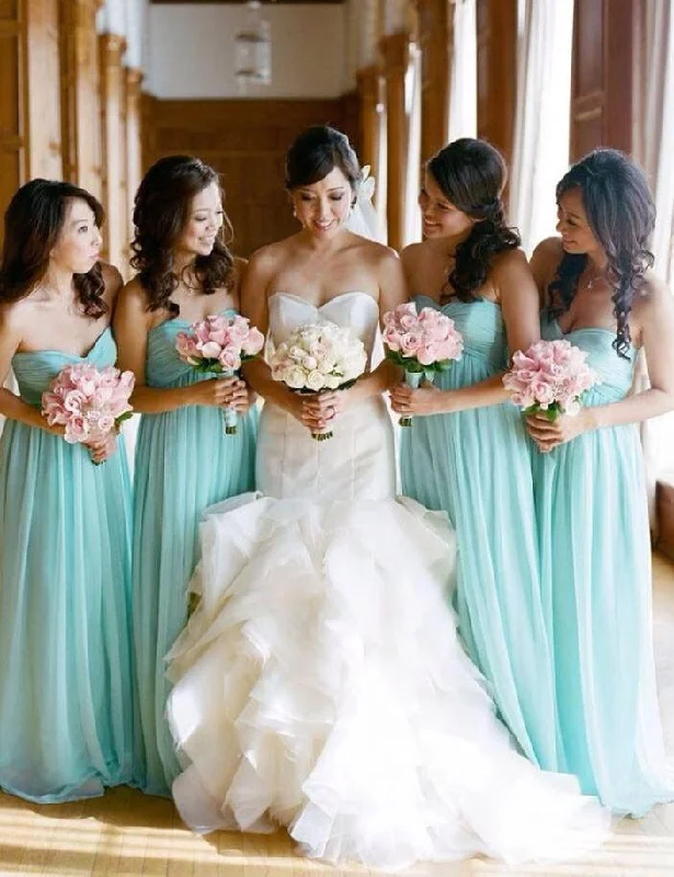 Fashion Bridesmaid Dress,Simple Bridesmaid Dress,Strapless Bridesmaid Dress,A-line Bridesmaid Dress,Cyan Bridesmaid Dress, PD61