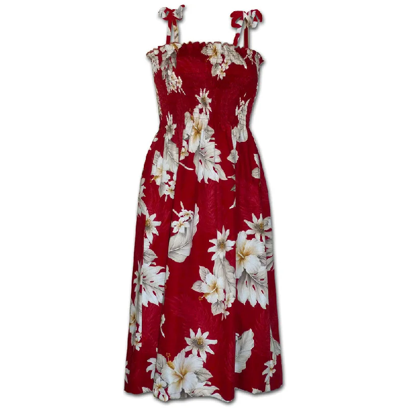 Floral Garden Red Spaghetti Tube Dress