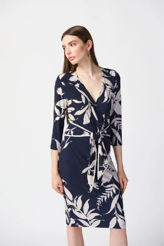 Floral Print Silky Knit Wrap Dress