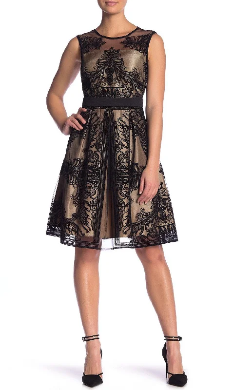 Gabby Skye -Velvet Embroidered Mesh Overlay A-Line Dress 18476MSC