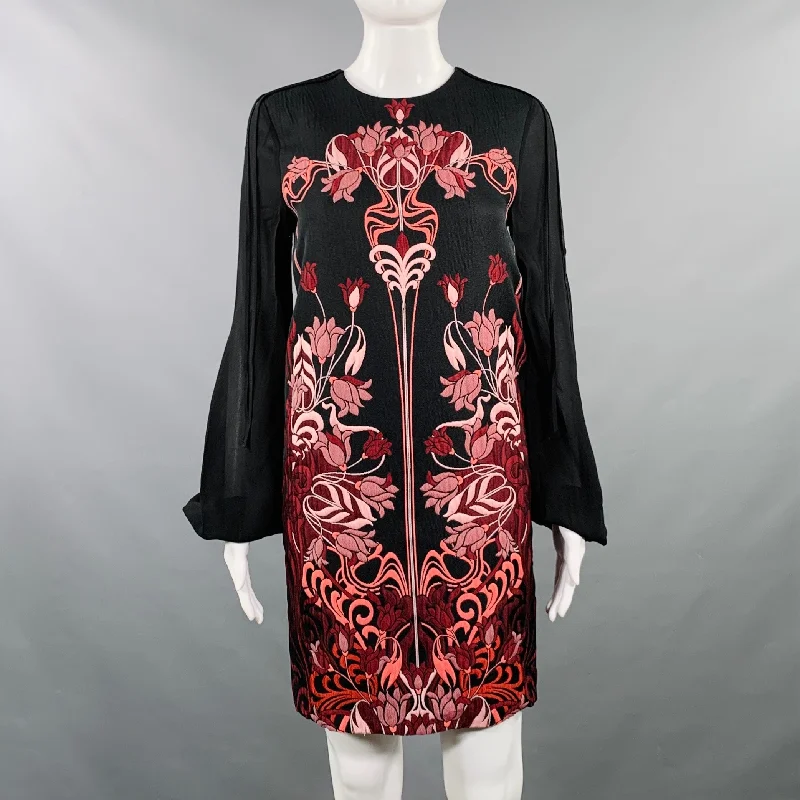 GIAMBATTISTA VALLI Size XS Black Burgundy Polyester Blend Floral Dress