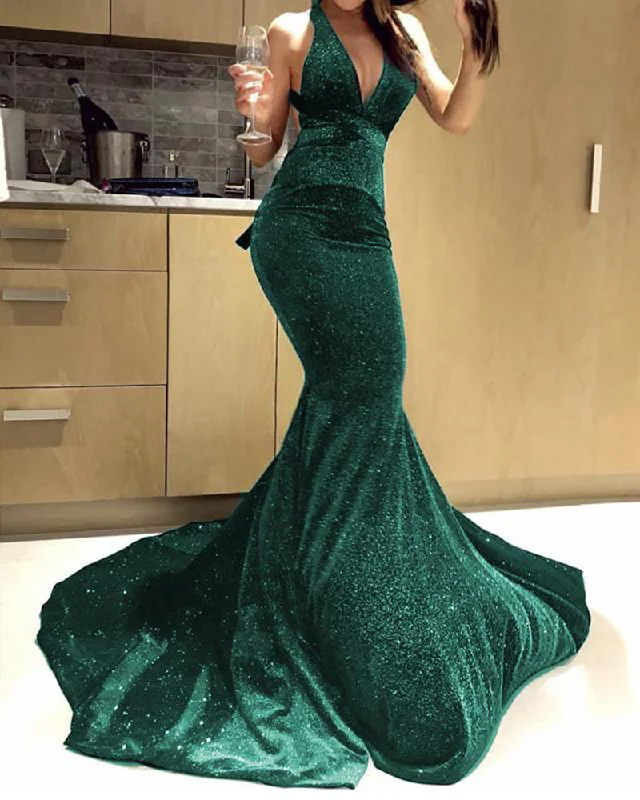 Glitter Sexy Mermaid Evening Prom Dress  Green/Blue PL6988