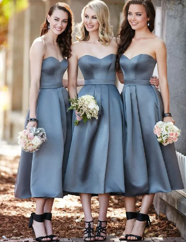 Grey Bridesmaid Dress, Sweetheart Bridesmaid Dress,High Waist Bridesmaid Dress,Sash Ruched Bridesmaid Dress,Satin Bridesmaid Dress, PD12